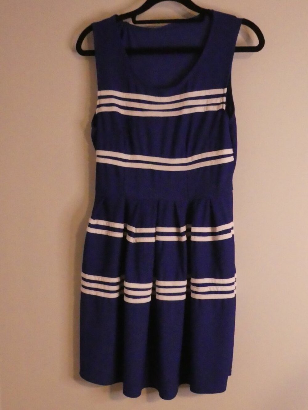 Nautical Striped Sleeveless Fit and Flare Mini Dress Blue White - P2P 15.5"